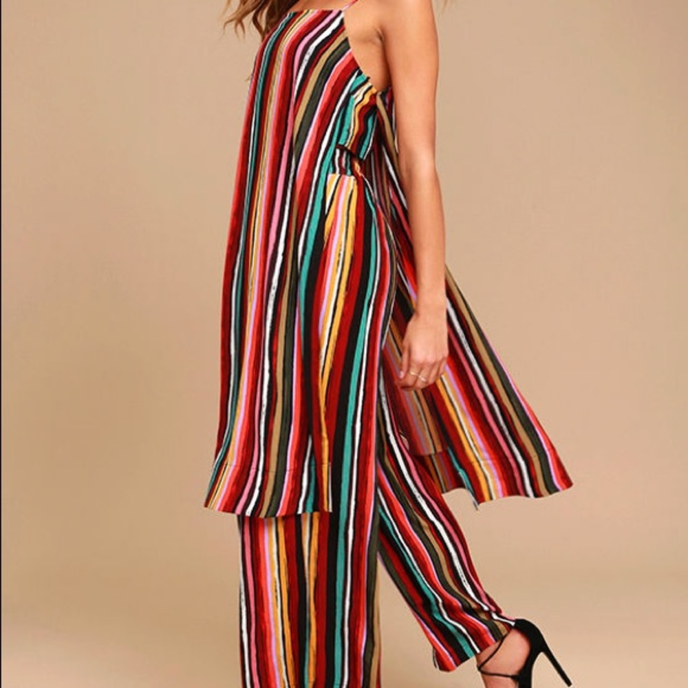 Fp Red Ruby Long Tank And Drawstring Striped Pants - image 2